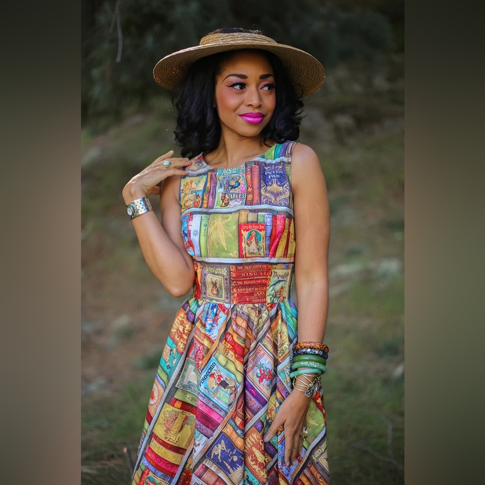 Retrolicious ModCloth Fairytales Book Print Novelty Midi Dress